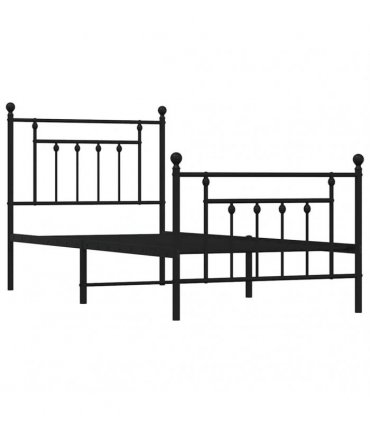 vidaXL Bed Frame | Black | Powder-Coated Steel | Single | Bed Frame — Size: 90 x 190 cm, Model: with headboard & footboard