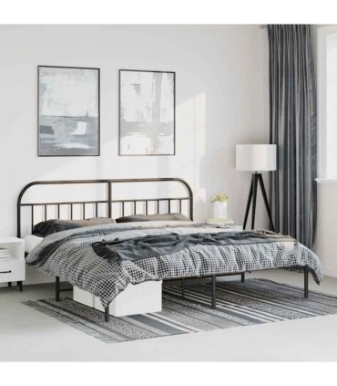 vidaXL Bed Frame | Black | Powder-Coated Steel | Double | Bed Frame — Size: 193 x 203 cm, Model: with headboard — V0671964901