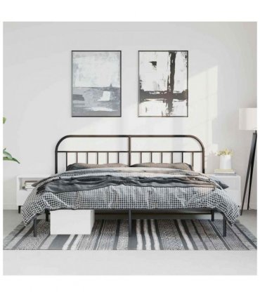 vidaXL Bed Frame | Black | Powder-Coated Steel | Double | Bed Frame — Size: 193 x 203 cm, Model: with headboard — V0671964901