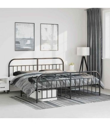 vidaXL Bed Frame | Black | Powder-Coated Steel | Double-sized | Bed Fram — Size: 193 x 203 cm, Model: with headboard & footboard