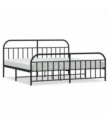 vidaXL Bed Frame | Black | Powder-Coated Steel | Double-sized | Bed Fram — Size: 193 x 203 cm, Model: with headboard & footboard