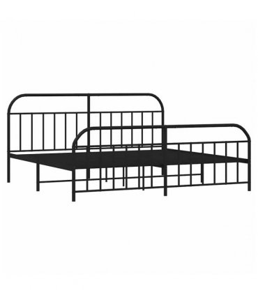 vidaXL Bed Frame | Black | Powder-Coated Steel | Double-sized | Bed Fram — Size: 193 x 203 cm, Model: with headboard & footboard