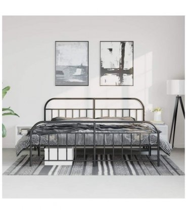 vidaXL Bed Frame | Black | Powder-Coated Steel | Double-sized | Bed Fram — Size: 193 x 203 cm, Model: with headboard & footboard
