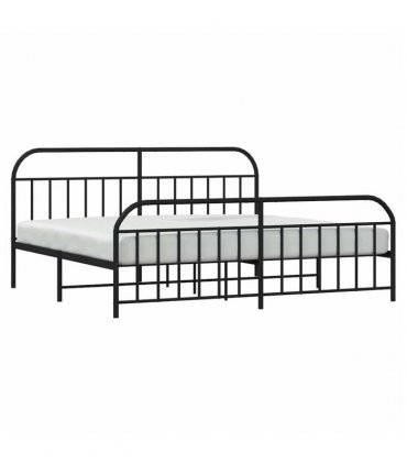vidaXL Bed Frame | Black | Powder-Coated Steel | Double-sized | Bed Fram — Size: 193 x 203 cm, Model: with headboard & footboard