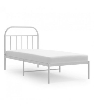 vidaXL Metal Bed Frame without Mattress with Headboard White 90x190cm — Size: 90 x 190 cm — V0671964905