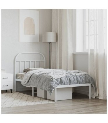 vidaXL Metal Bed Frame without Mattress with Headboard White 90x190cm — Size: 90 x 190 cm — V0671964905