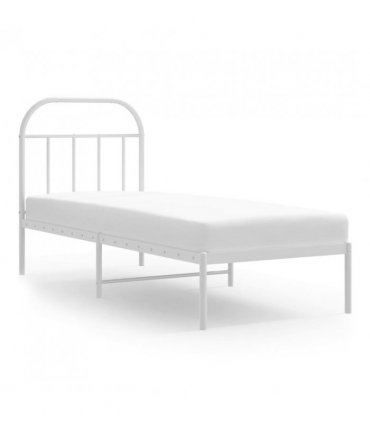 vidaXL Metal Bed Frame without Mattress with Headboard White 75x190cm — Size: 75 x 190 cm — V0671964907
