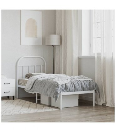 vidaXL Metal Bed Frame without Mattress with Headboard White 75x190cm — Size: 75 x 190 cm — V0671964907
