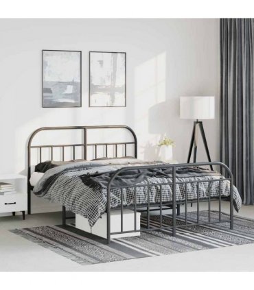 vidaXL Metal Bed Frame without Mattress with Footboard Bla — Size: 135 x 190 cm, Model: with headboard & footboard — V0671964908