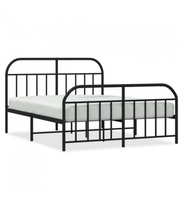 vidaXL Metal Bed Frame without Mattress with Footboard Bla — Size: 135 x 190 cm, Model: with headboard & footboard — V0671964908