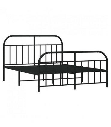 vidaXL Metal Bed Frame without Mattress with Footboard Bla — Size: 135 x 190 cm, Model: with headboard & footboard — V0671964908