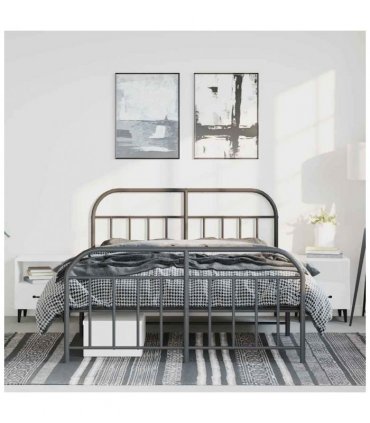 vidaXL Metal Bed Frame without Mattress with Footboard Bla — Size: 135 x 190 cm, Model: with headboard & footboard — V0671964908