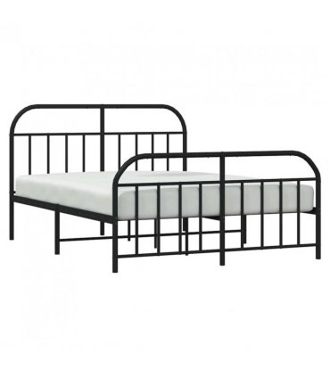 vidaXL Metal Bed Frame without Mattress with Footboard Bla — Size: 135 x 190 cm, Model: with headboard & footboard — V0671964908
