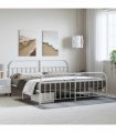 vidaXL Bed Frame | White | Powder-Coated Steel | Double | Bed Frame — Size: 193 x 203 cm, Model: with headboard & footboard