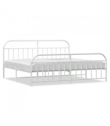 vidaXL Bed Frame | White | Powder-Coated Steel | Double | Bed Frame — Size: 193 x 203 cm, Model: with headboard & footboard