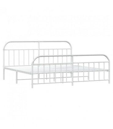 vidaXL Bed Frame | White | Powder-Coated Steel | Double | Bed Frame — Size: 193 x 203 cm, Model: with headboard & footboard