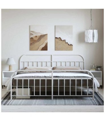 vidaXL Bed Frame | White | Powder-Coated Steel | Double | Bed Frame — Size: 193 x 203 cm, Model: with headboard & footboard
