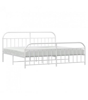 vidaXL Bed Frame | White | Powder-Coated Steel | Double | Bed Frame — Size: 193 x 203 cm, Model: with headboard & footboard