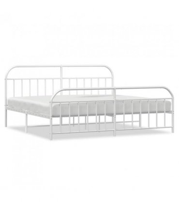 vidaXL Bed Frame | White | Powder-Coated Steel | Double | Storage | Bed — Size: 200 x 200 cm, Model: with headboard & footboard
