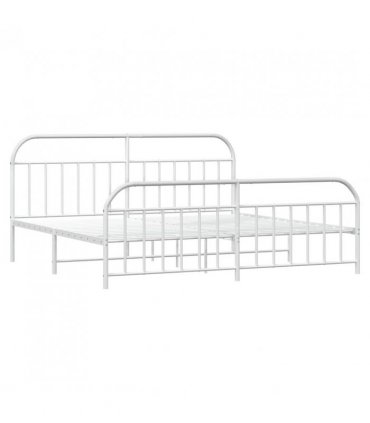vidaXL Bed Frame | White | Powder-Coated Steel | Double | Storage | Bed — Size: 200 x 200 cm, Model: with headboard & footboard