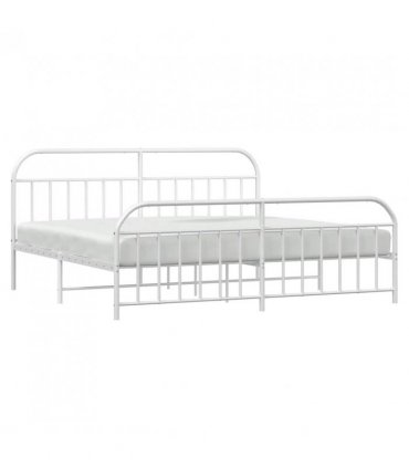 vidaXL Bed Frame | White | Powder-Coated Steel | Double | Storage | Bed — Size: 200 x 200 cm, Model: with headboard & footboard