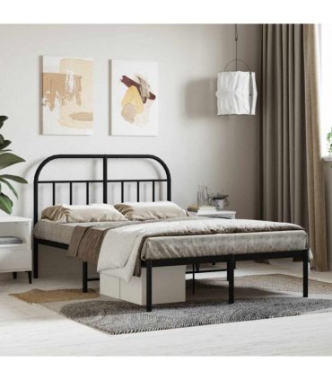 vidaXL Bed Frame | Black | Powder-Coated Steel | 120 x 200 cm | Durable — Model: with headboard
