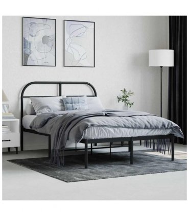 vidaXL Bed Frame | Black | Powder-Coated Steel | 120 x 200 cm | Durable — Model: with headboard
