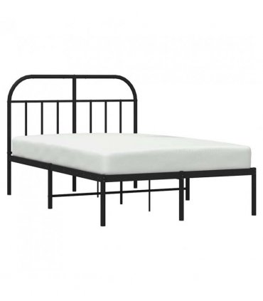vidaXL Bed Frame | Black | Powder-Coated Steel | 120 x 200 cm | Durable — Model: with headboard