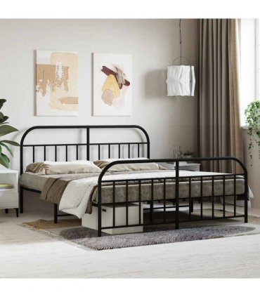 vidaXL Metal Bed Frame without Mattress with Footboard Bla — Size: 180 x 200 cm, Model: with headboard & footboard — V0671964927