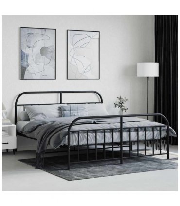 vidaXL Metal Bed Frame without Mattress with Footboard Bla — Size: 180 x 200 cm, Model: with headboard & footboard — V0671964927