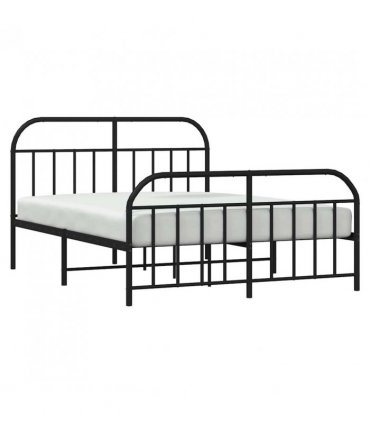 vidaXL Metal Bed Frame without Mattress with Footboard Bla — Size: 180 x 200 cm, Model: with headboard & footboard — V0671964927