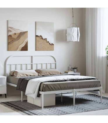 vidaXL Metal Bed Frame without Mattress with Headboard White 150x200cm — Size: 150 x 200 cm — V0671964933