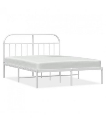 vidaXL Metal Bed Frame without Mattress with Headboard White 150x200cm — Size: 150 x 200 cm — V0671964933