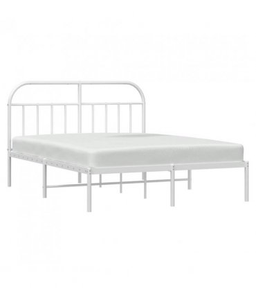 vidaXL Metal Bed Frame without Mattress with Headboard White 150x200cm — Size: 150 x 200 cm — V0671964933