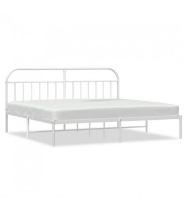 vidaXL Bed Frame | White | Powder-coated steel | 193x203 cm | Bed Frame — Size: 193 x 203 cm, Model: with headboard