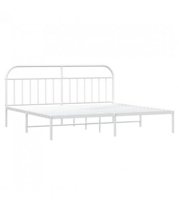 vidaXL Bed Frame | White | Powder-coated steel | 193x203 cm | Bed Frame — Size: 193 x 203 cm, Model: with headboard