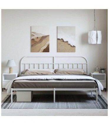 vidaXL Bed Frame | White | Powder-coated steel | 193x203 cm | Bed Frame — Size: 193 x 203 cm, Model: with headboard