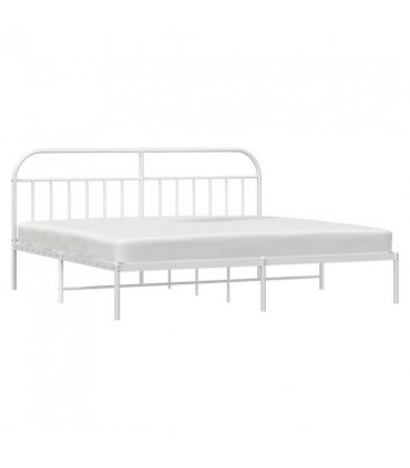 vidaXL Bed Frame | White | Powder-coated steel | 193x203 cm | Bed Frame — Size: 193 x 203 cm, Model: with headboard