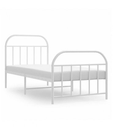 vidaXL Metal Bed Frame without Mattress with Footboard Whit — Size: 90 x 190 cm, Model: with headboard & footboard — V0671964944