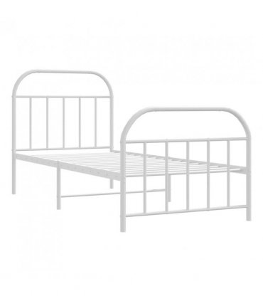 vidaXL Metal Bed Frame without Mattress with Footboard Whit — Size: 90 x 190 cm, Model: with headboard & footboard — V0671964944