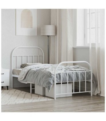 vidaXL Metal Bed Frame without Mattress with Footboard Whit — Size: 90 x 190 cm, Model: with headboard & footboard — V0671964944