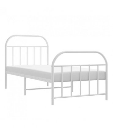 vidaXL Metal Bed Frame without Mattress with Footboard Whit — Size: 90 x 190 cm, Model: with headboard & footboard — V0671964944