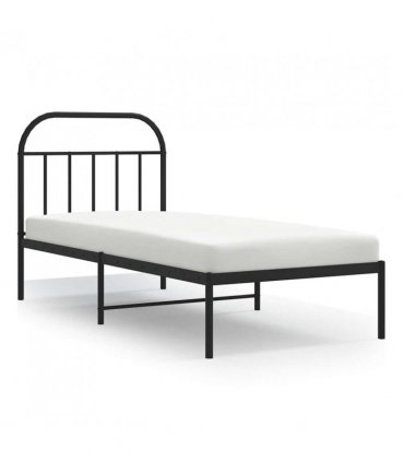 vidaXL Bed Frame | Black | Powder-coated Steel | Single | Bed Frame — Size: 90 x 200 cm, Model: with headboard