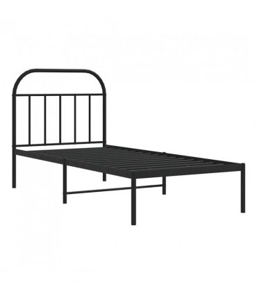 vidaXL Bed Frame | Black | Powder-coated Steel | Single | Bed Frame — Size: 90 x 200 cm, Model: with headboard
