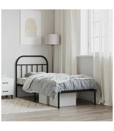 vidaXL Bed Frame | Black | Powder-coated Steel | Single | Bed Frame — Size: 90 x 200 cm, Model: with headboard