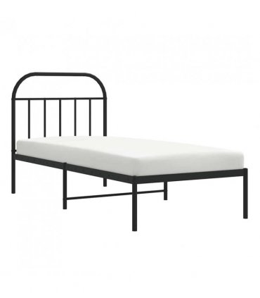 vidaXL Bed Frame | Black | Powder-coated Steel | Single | Bed Frame — Size: 90 x 200 cm, Model: with headboard