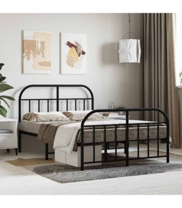 vidaXL Bed Frame | Black | Powder-Coated Steel | 120x190 cm | Bed Frame — Size: 120 x 190 cm, Model: with headboard & footboard