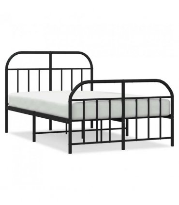 vidaXL Bed Frame | Black | Powder-Coated Steel | 120x190 cm | Bed Frame — Size: 120 x 190 cm, Model: with headboard & footboard