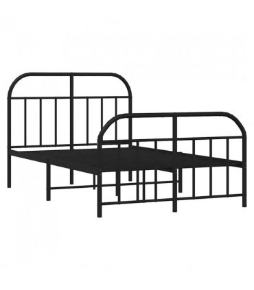 vidaXL Bed Frame | Black | Powder-Coated Steel | 120x190 cm | Bed Frame — Size: 120 x 190 cm, Model: with headboard & footboard