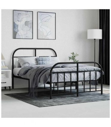 vidaXL Bed Frame | Black | Powder-Coated Steel | 120x190 cm | Bed Frame — Size: 120 x 190 cm, Model: with headboard & footboard